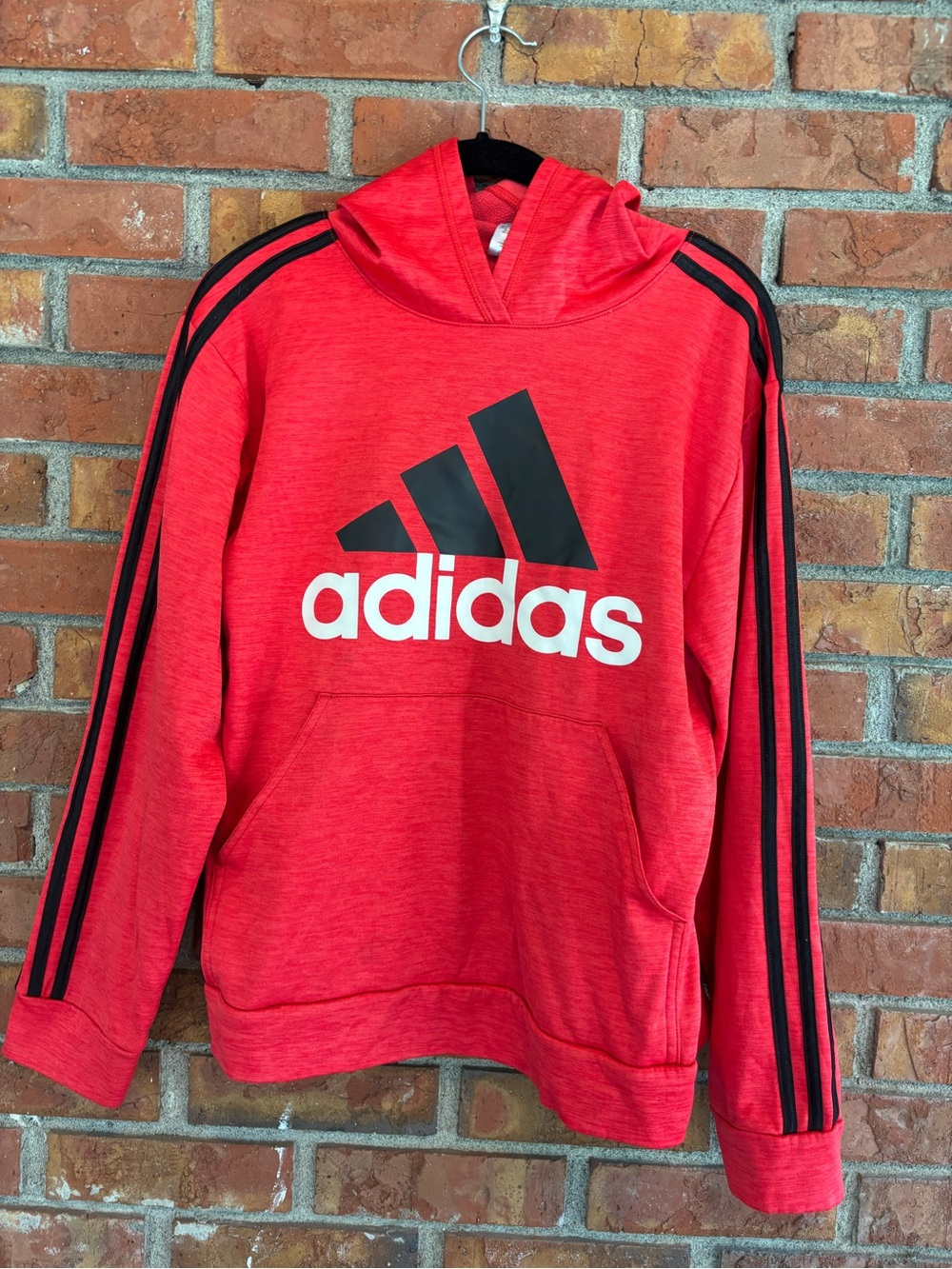 adidas Red Hoodie with Black Logo & Stripe Detail